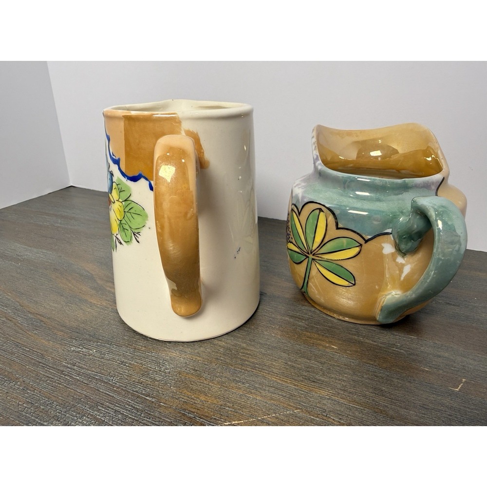 Vintage Garco Japan Hand Painted Ceramic Pitchers Creamers Set of 2 - Picture 4 of 10